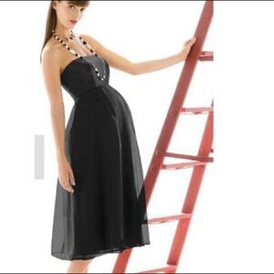 Alfred Sung M423 Strapless Tea Length Beidesmaid Dress American Beauty Pink